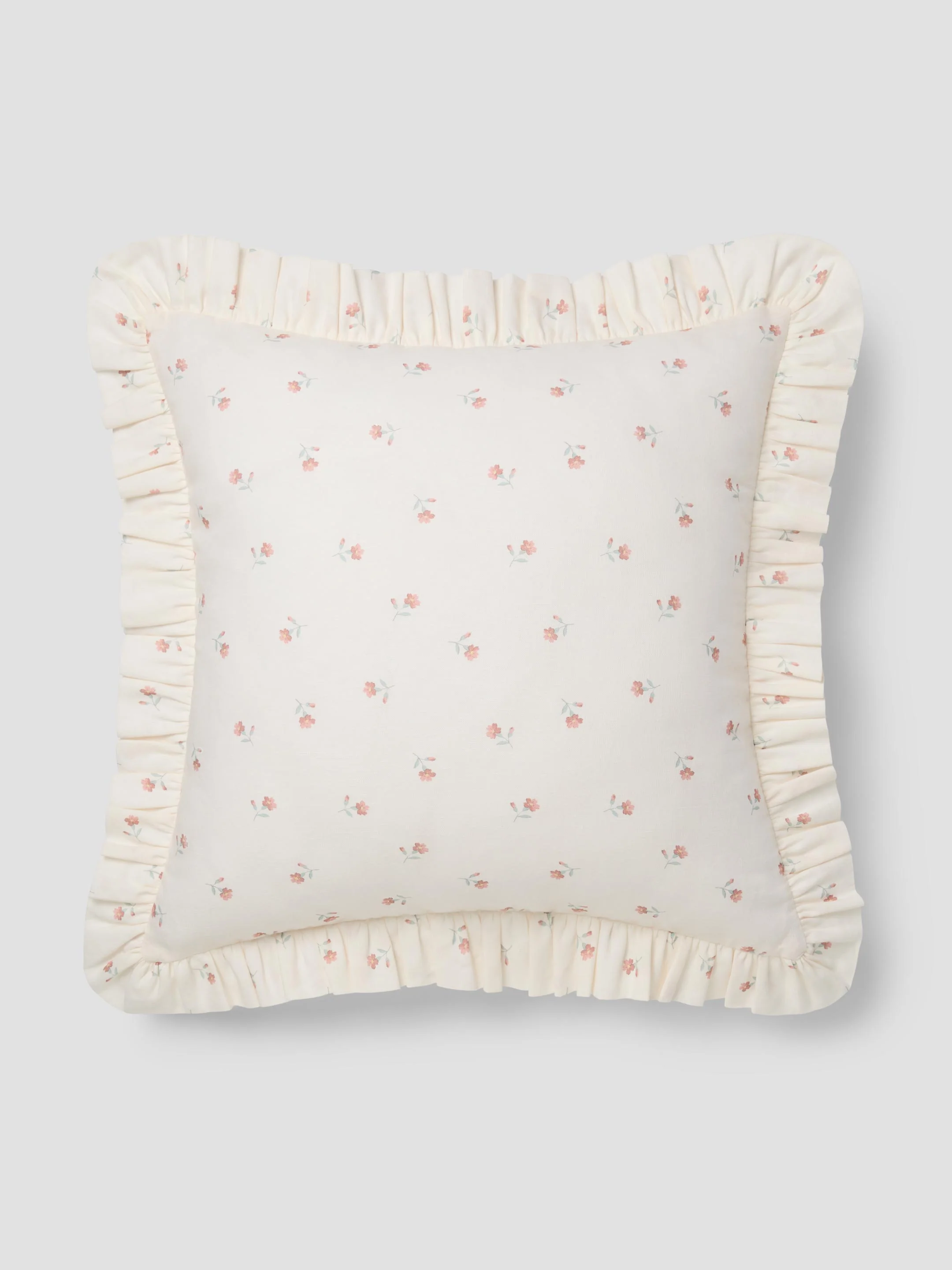 Smooth Pearl Posy Bud Frill Linen Blend Filled Cushion Recyclable