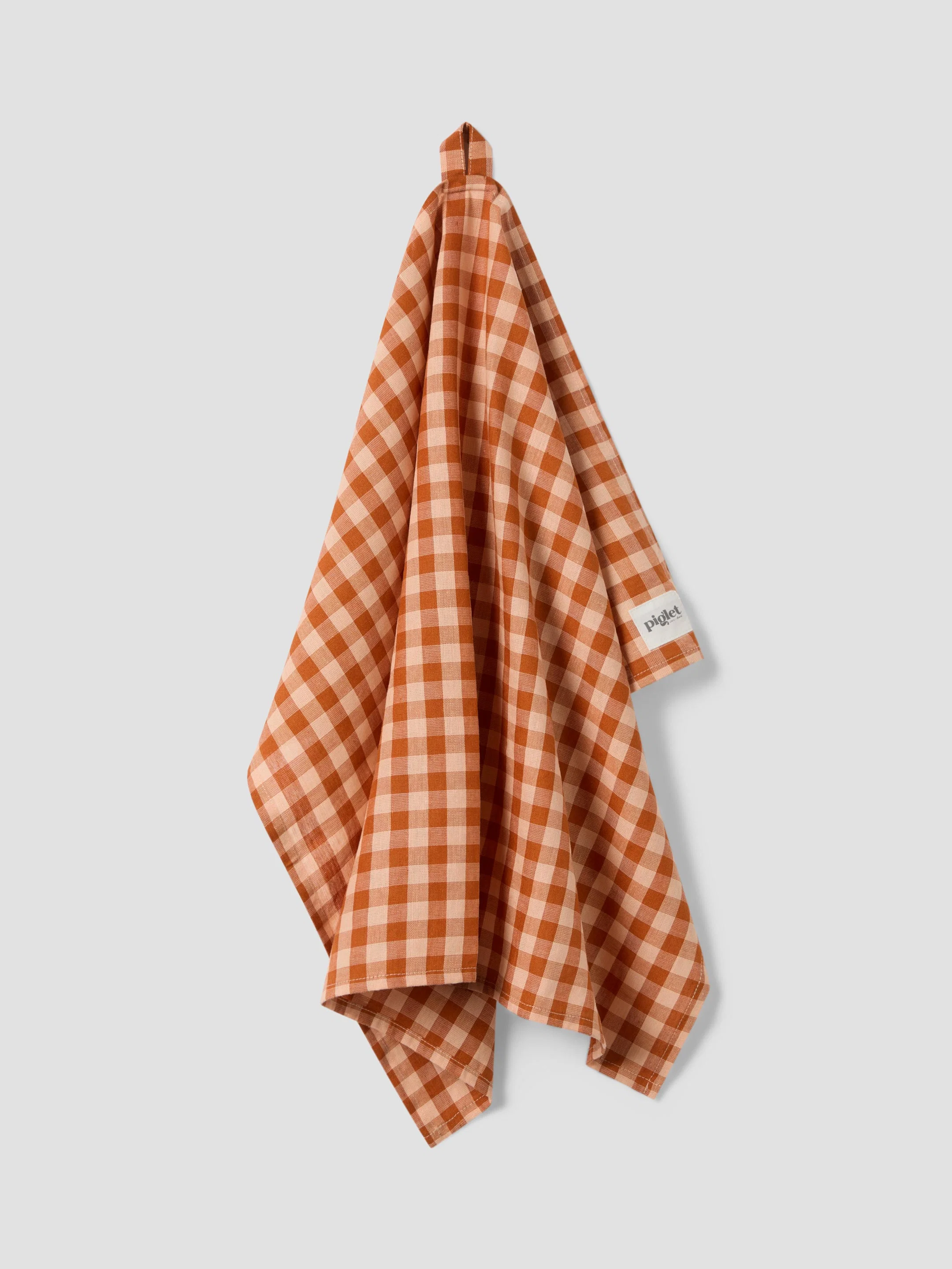 Sustainable Cinnamon Peach Colour Drenched Gingham Linen Blend Tea Towel Professional
