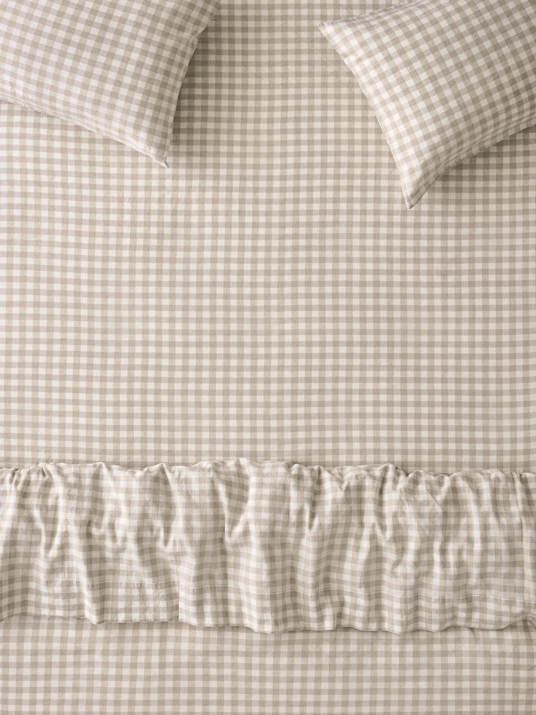 Effective Oatmeal Pembroke Gingham Linen Blend Fitted Sheet Environmentally Friendly