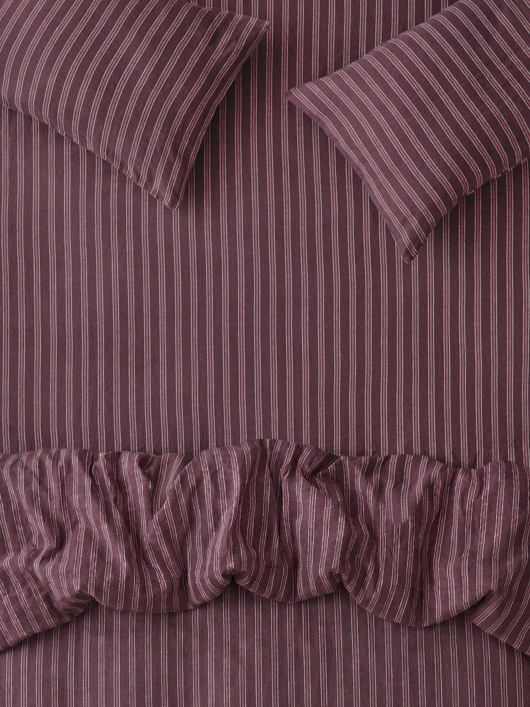 Environmentally Friendly Berry Walderton Stripe Linen Fitted Sheet Premium