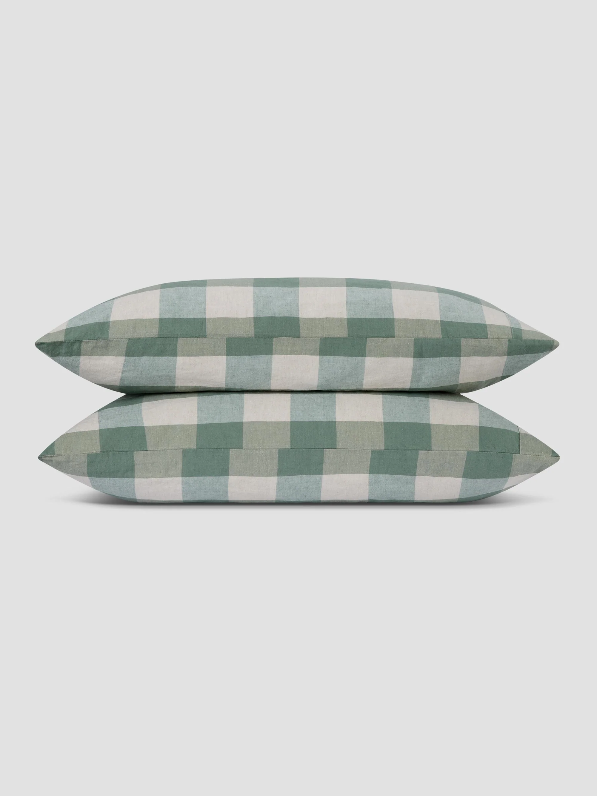 Advanced Elm Green Emsworth Check Linen Blend Pillowcases Pair Unique