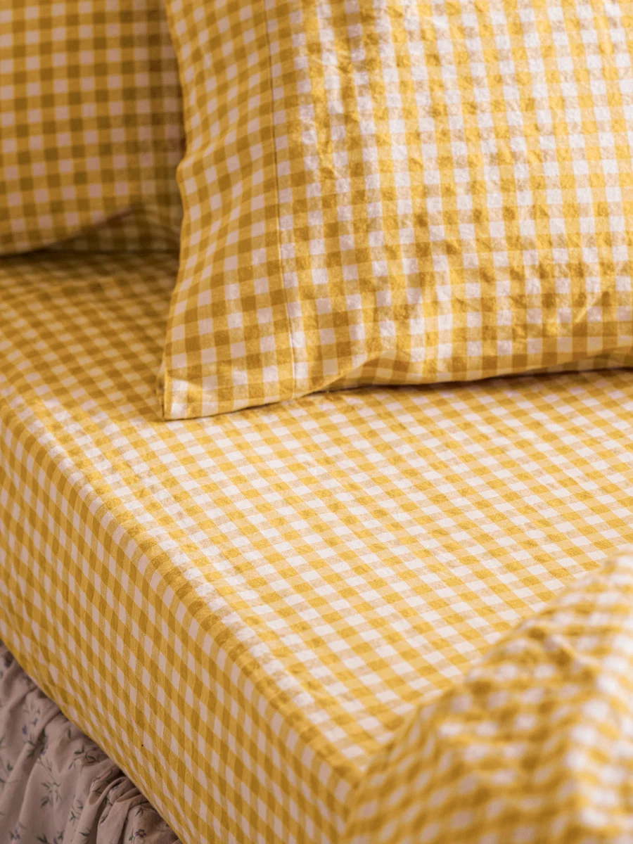 Powerful Honey Gingham Linen Fitted Sheet Innovative