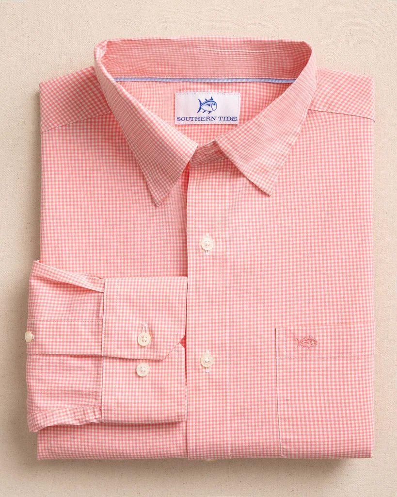 Pure Charleston Parkwood Micro-Gingham Long Sleeve Sport Shirt Elegant
