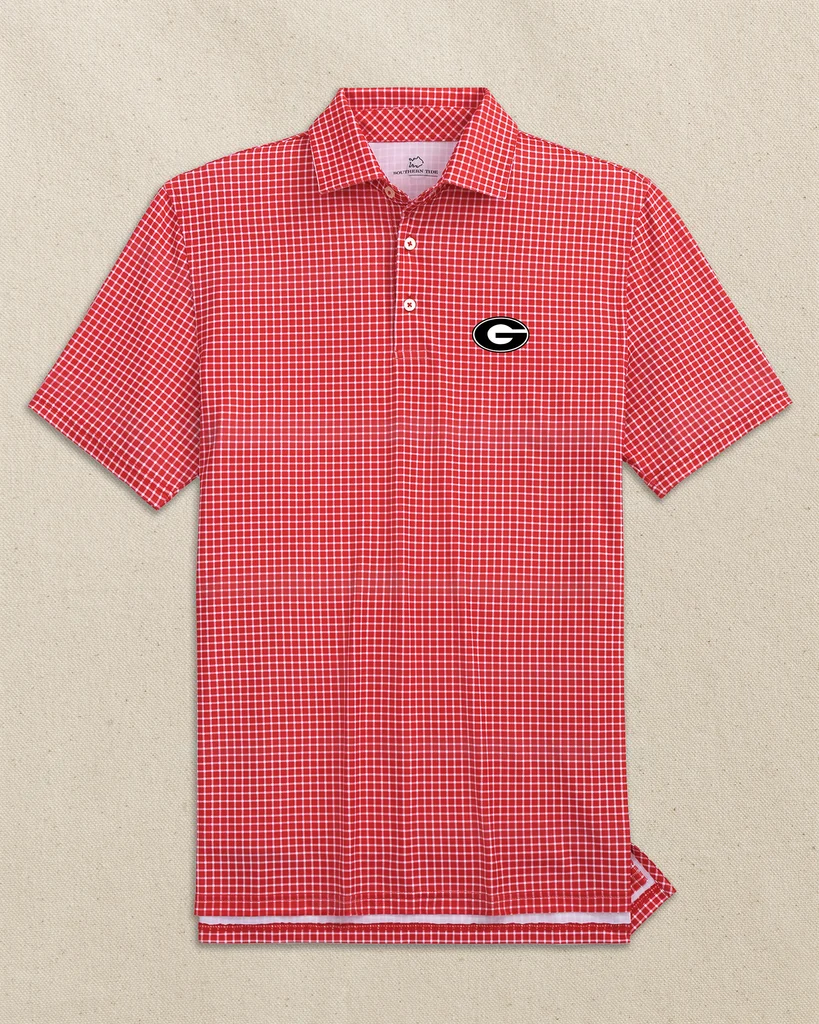 Premium Georgia Bulldogs Oval G Driver Dunes Edge Plaid Polo Detailed