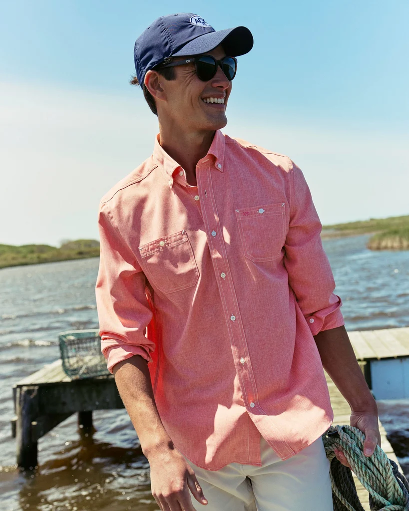 Classic Southern Tide Dock Shirt - Sunkist Coral Unique