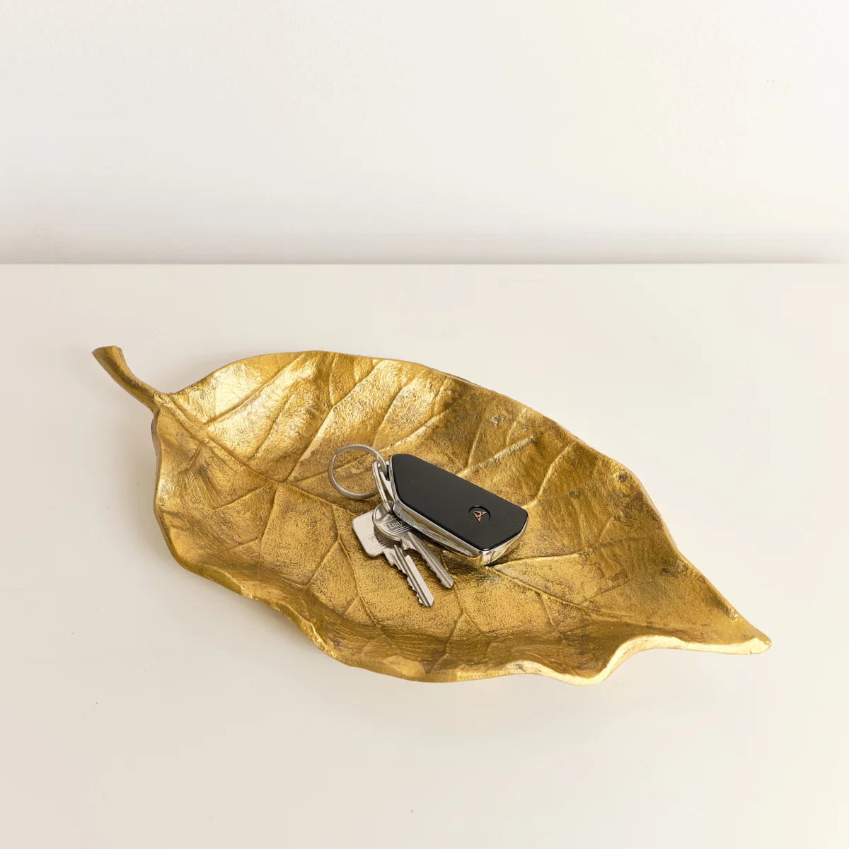 Minimalist Large Antique Gold Bay Leaf Shaped Trinket Tray - 36cm Pure