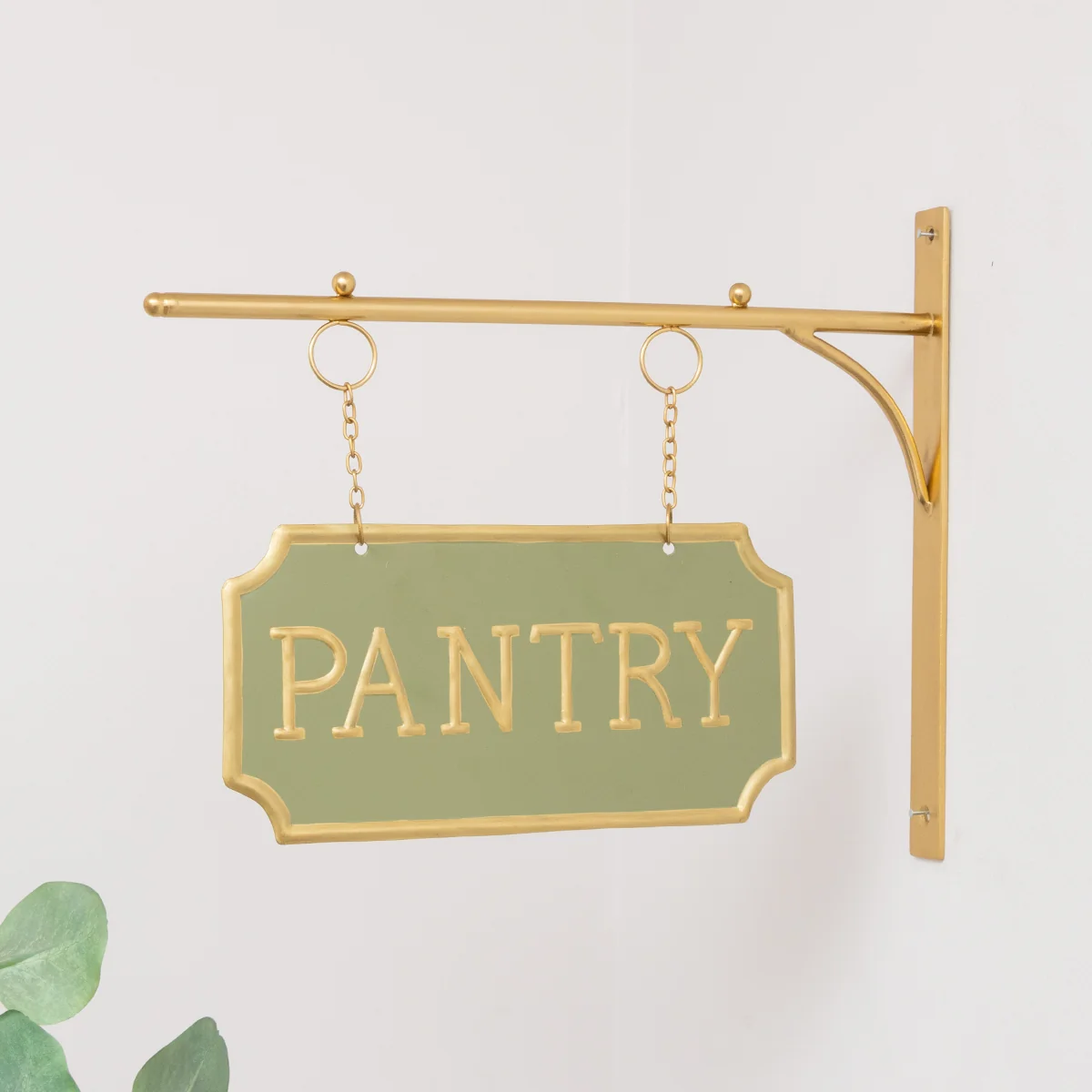 Secure Gold and Sage Green Metal Wall Mounted Hanging Pantry Sign Artisan