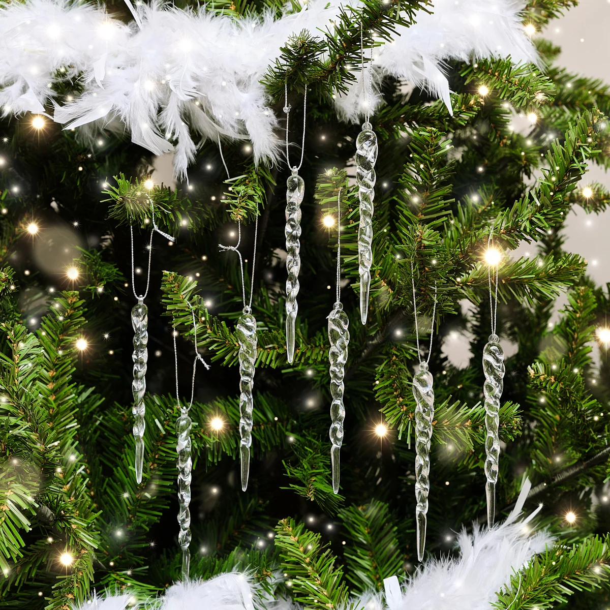Stylish Set Of 8 Small Clear Acrylic Icicles - 13cm Healthy