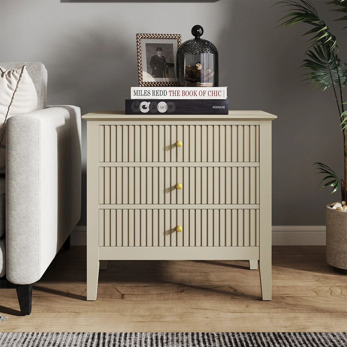 Comfortable Large 3 Drawer Bedside Table - Hales Taupe Range Recyclable