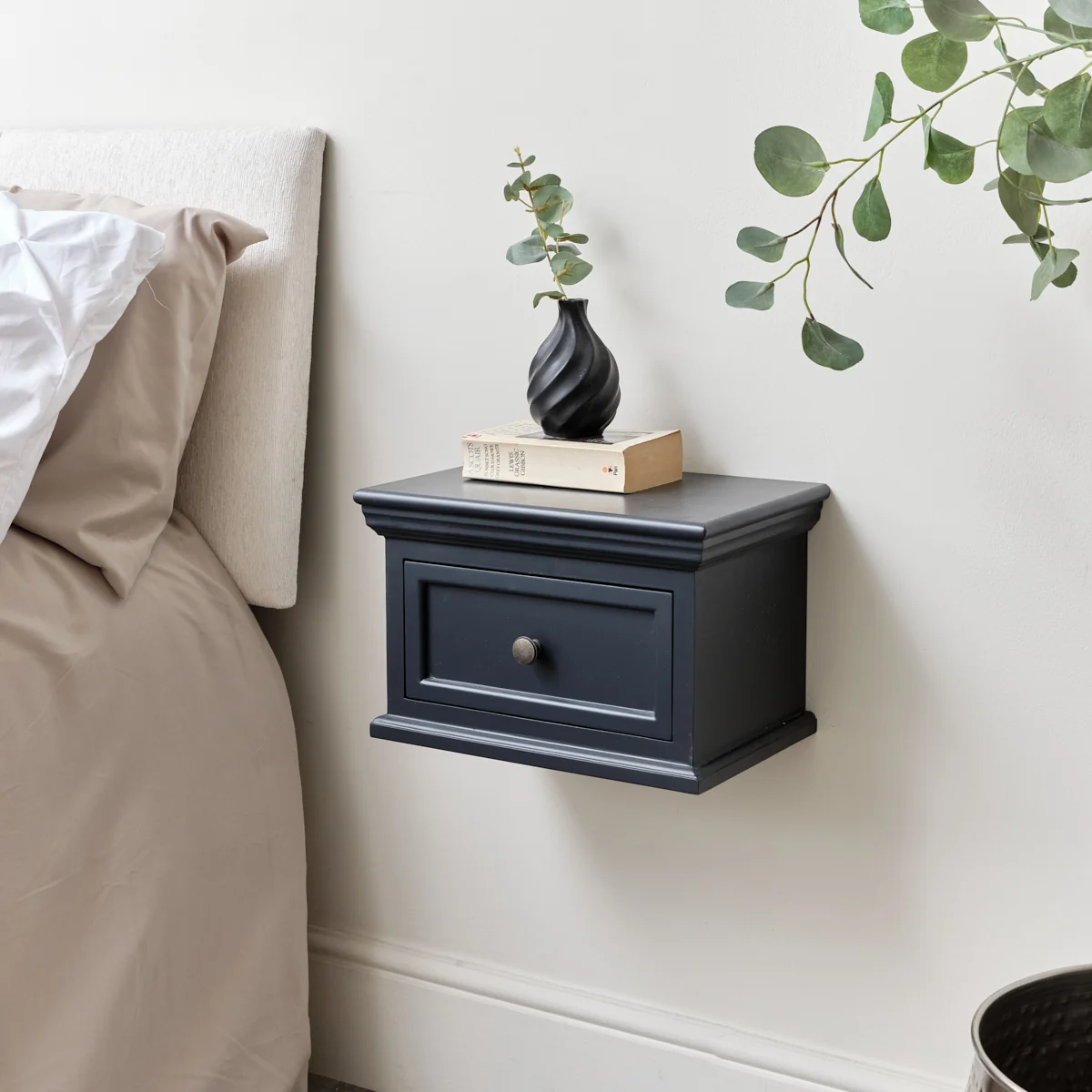 Fashionable Navy Black Wall Mounted Bedside Table - Daventry Navy Black Range Minimalist