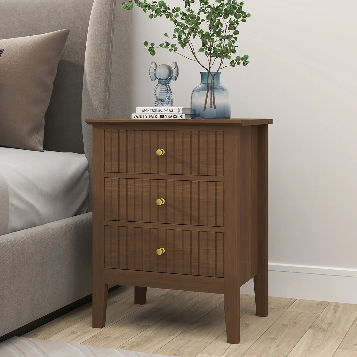 Lightweight 3 Drawer Bedside Table - Hales Dark Wood Range Verified