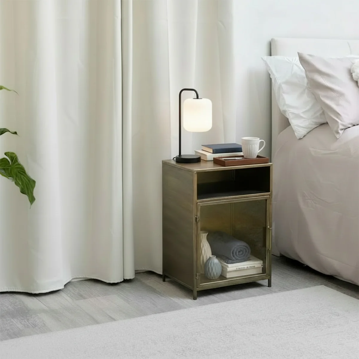 Exceptional Antique Gold Brass Metal Bedside Cabinet Breathable