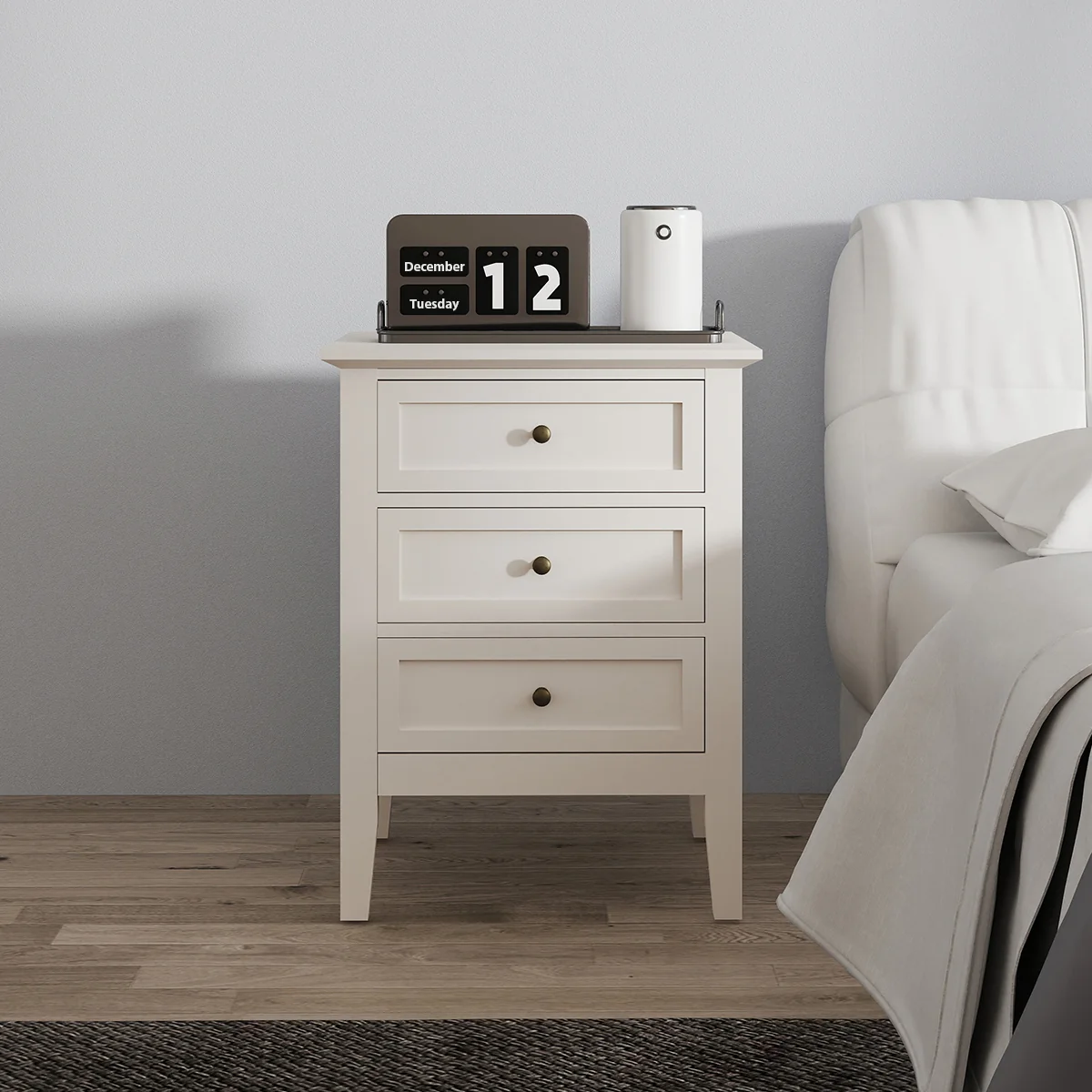 Unique 3 Drawer Bedside Table - Rowley Pale Cream Range Durable
