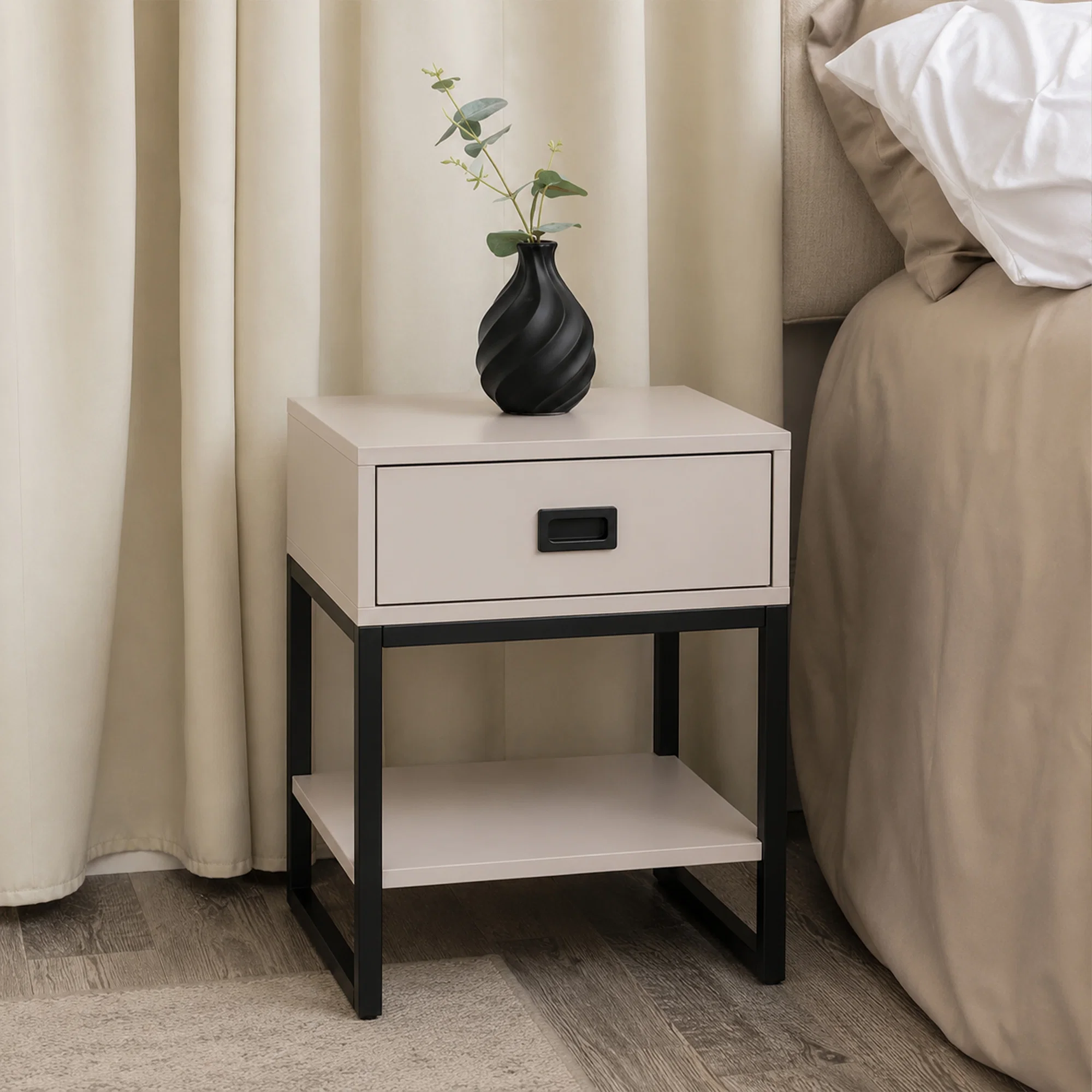Outstanding One Drawer Bedside Table - Elle Dark Beige Range Sustainable