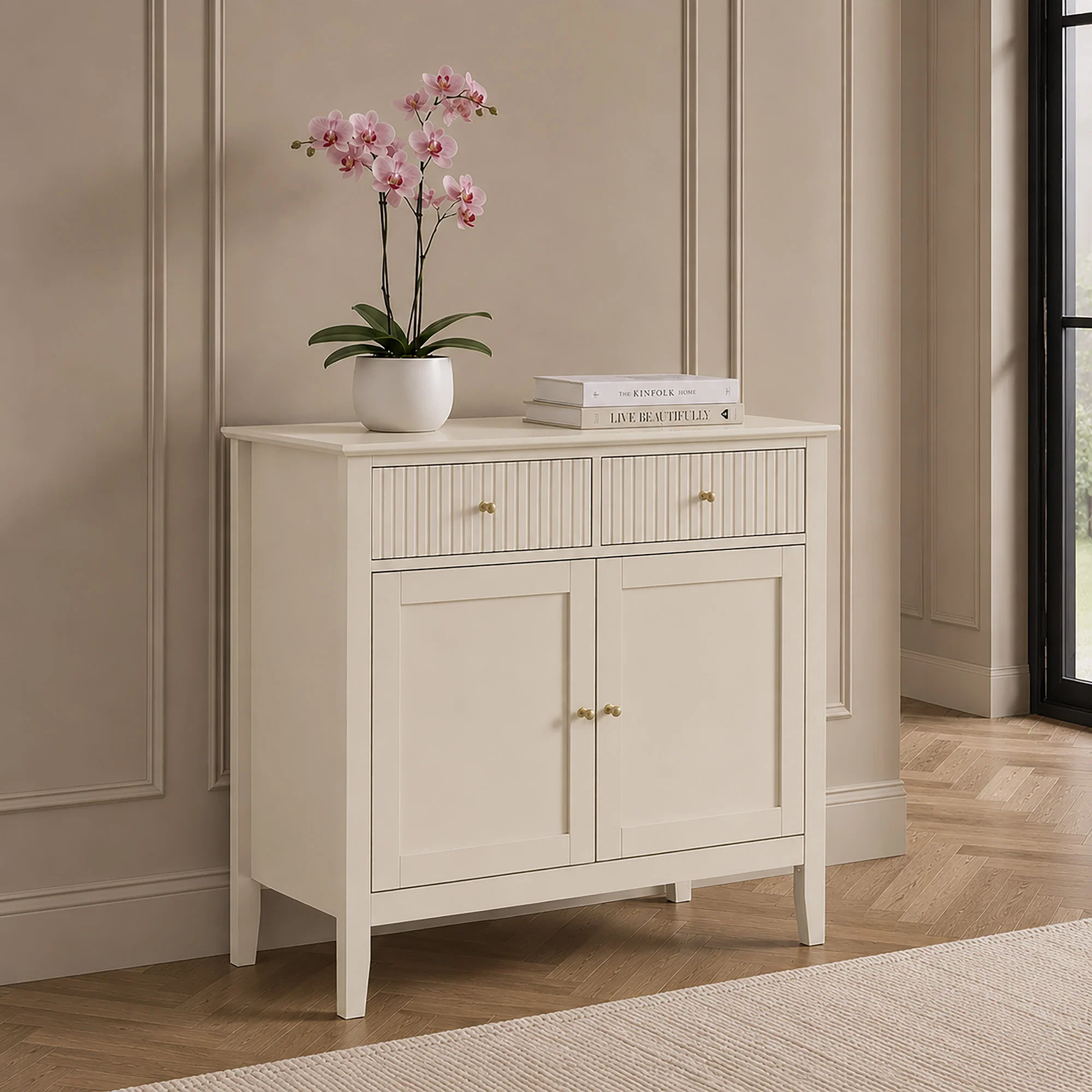 Innovative Taupe Fluted Two Door Two Drawer Storage Sideboard - Hales Taupe Range Luxury