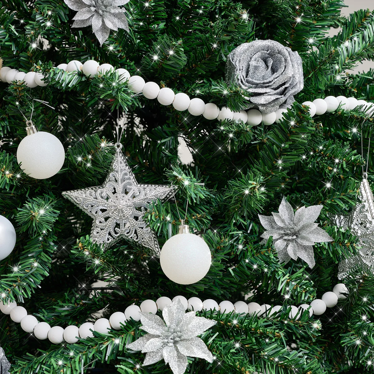 Fine Crafted White Wooden Ball Garland - 150cm 1.5m 59' Effective