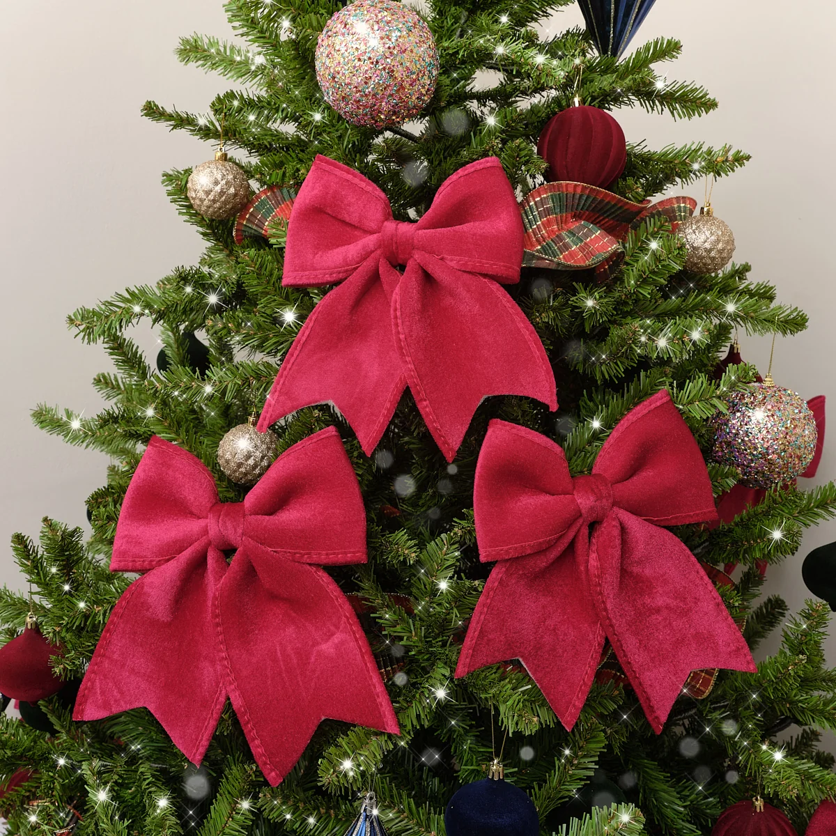Effective Set of 3 Large Dark Red Velvet Christmas Bows Next-Generation
