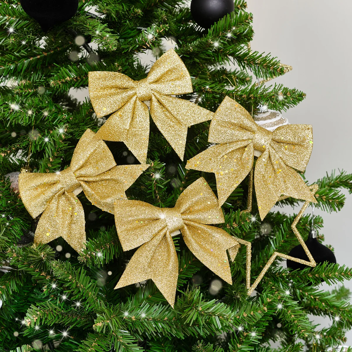 Consistent Set of 4 Gold Glitter Christmas Bows Excellent