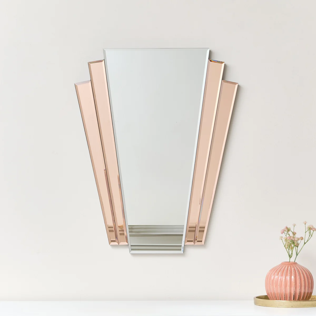 First-Class Pink Art Deco Fan Wall Mirror - 60cm x 48cm Recyclable