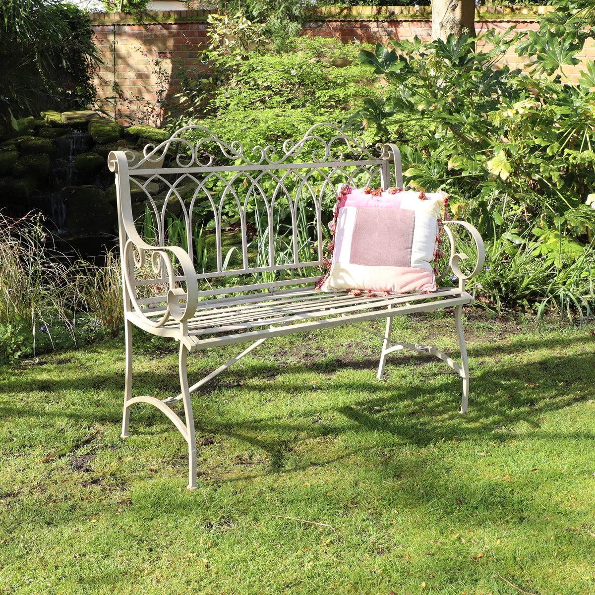 Outstanding Rustic Cream Vintage Metal Garden Bench Minimalist