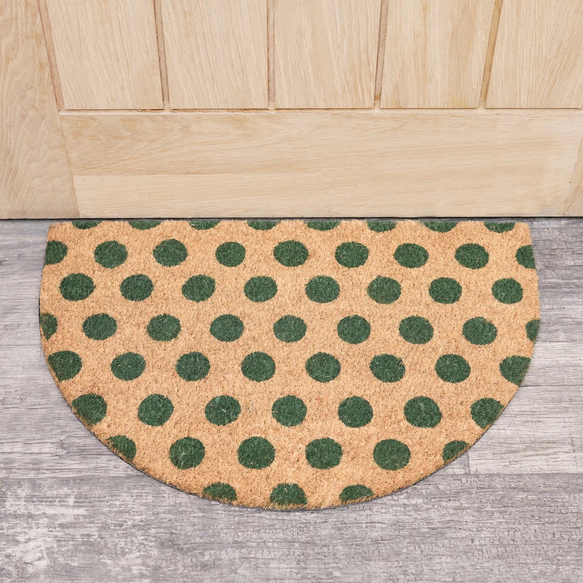 Pure Forest Green Natural Polka Dot Half Moon Door Mat Optimized