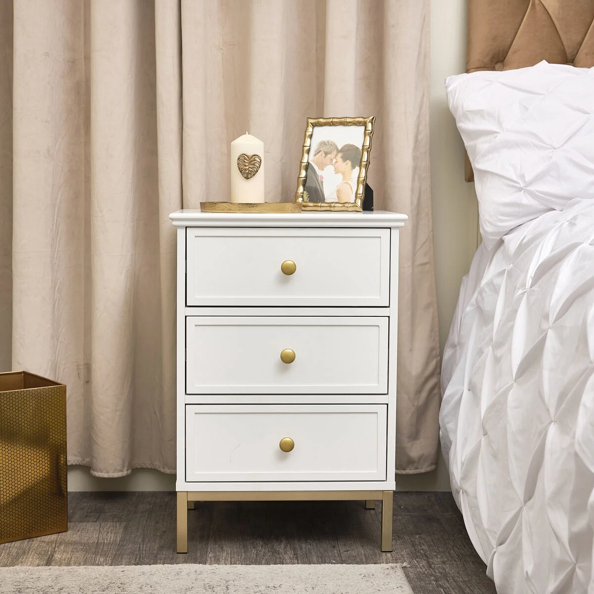 Certified White Three Drawer Bedside Table - Aisby White Range Functional