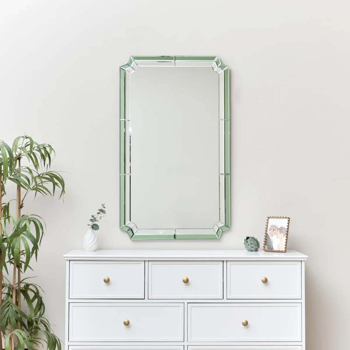 Safe Rectangle Green Glass Art Deco Wall Mirror 60cm x 100cm Comfortable