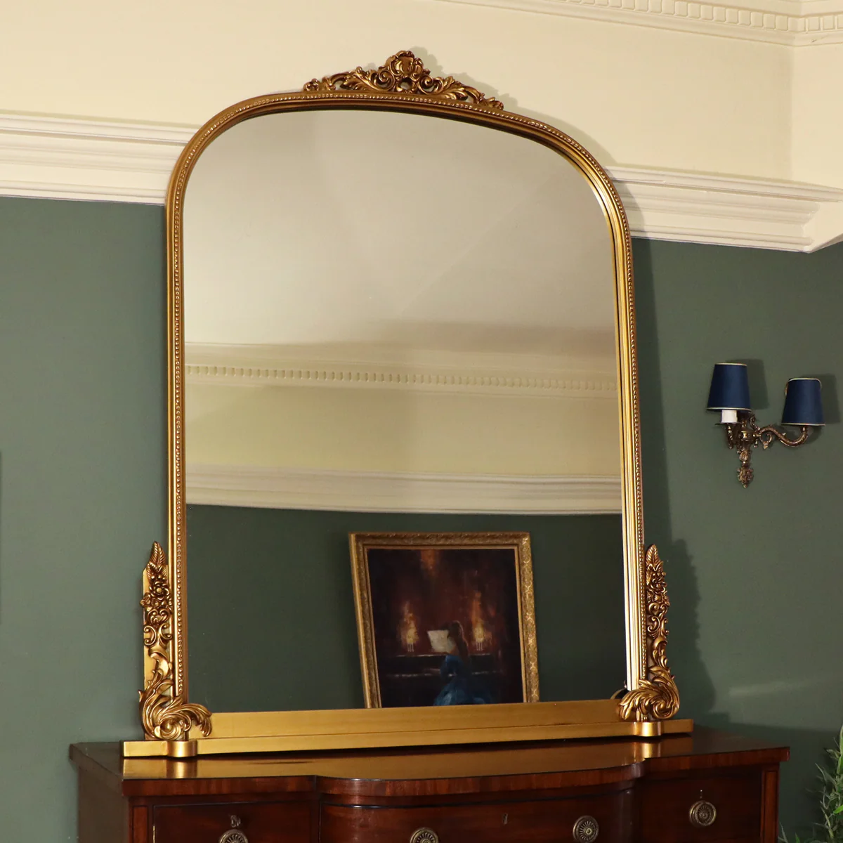 Original Extra Large Arch Antique Gold Ornate Overmantle Mirror - 1.52m x 1.28m Flexible