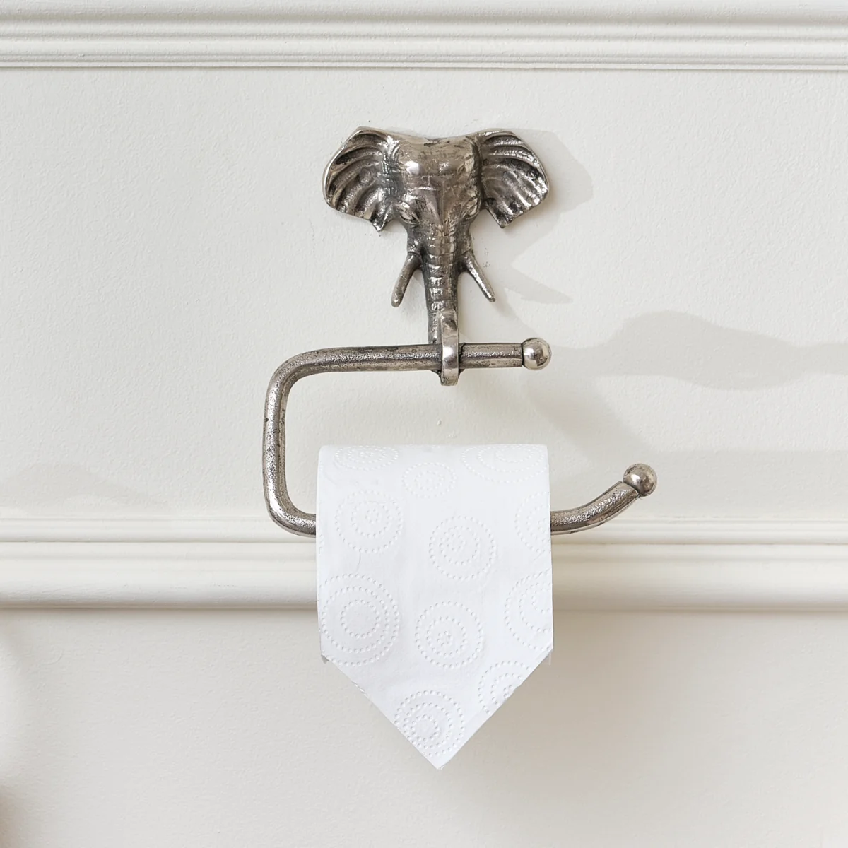 Verified Metallic Silver Elephant Toilet Roll Holder 18cm x 19cm High-Performance