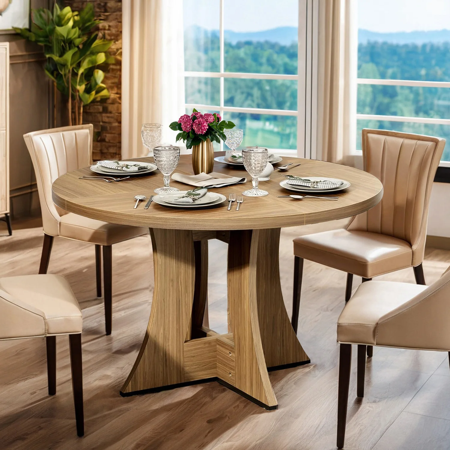 Long-Lasting 47 Inch Round Dining Table Modern Wooden Kitchen Table47 Inch Round Dining Table Modern Wooden Kitchen Table Casual