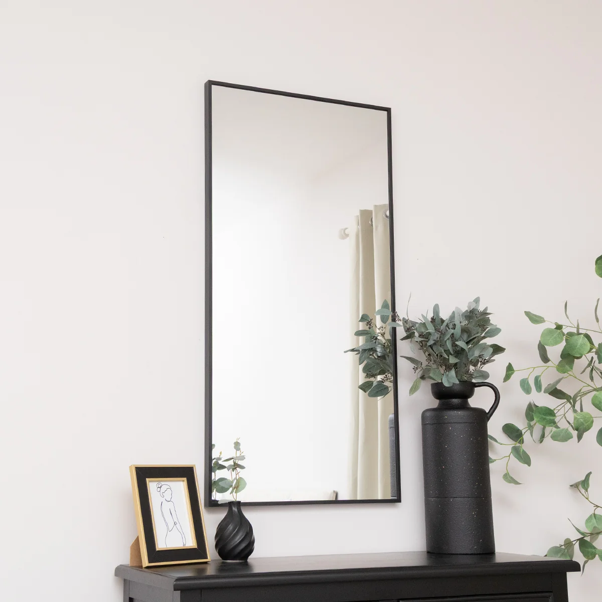 Practical Large Black Thin Framed Wall Mirror 100cm x 50cm Professional