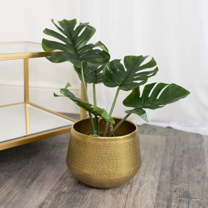 World-Class Medium Round Gold Patterned Planter Modern