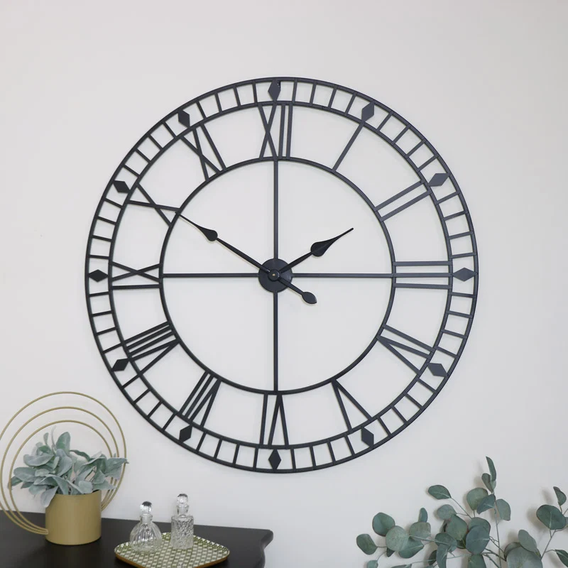 Sustainable Extra Large Black Metal Skeleton Clock 100cm x 100cm Classic