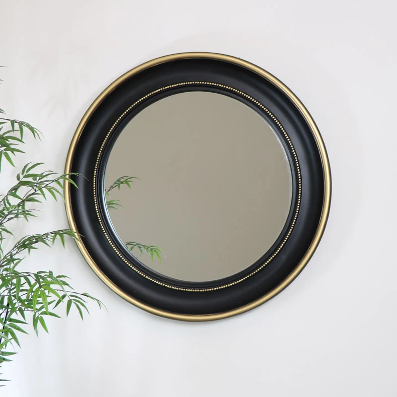Crafted Round Black Gold Wall Mirror 90cm x 90cm Premium