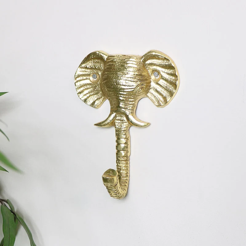 Expertly Made Gold Elephant Head Wall Hook Optimized