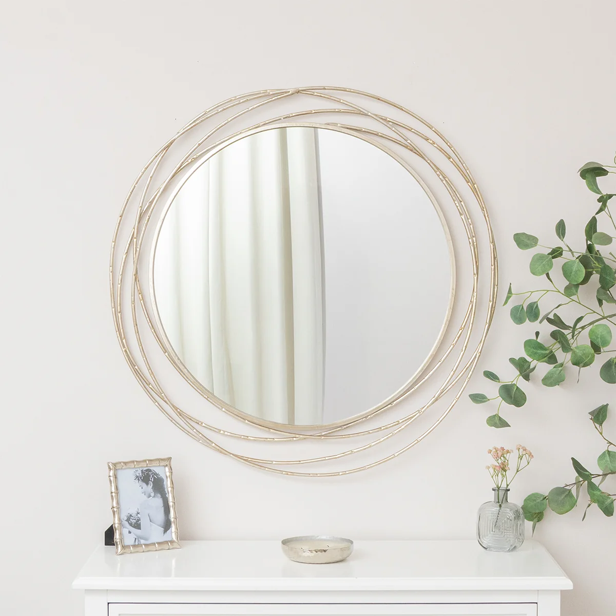 Solid Large Round Champagne Swirl Mirror - 92cm x 92cm Secure
