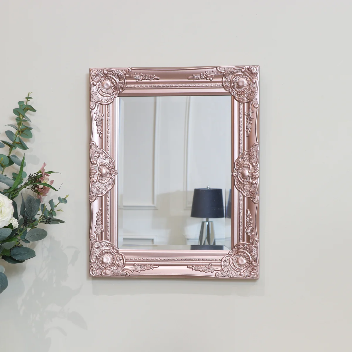 Fast Ornate Rose Gold Pink Wall Mirror with Bevelled Glass Fine