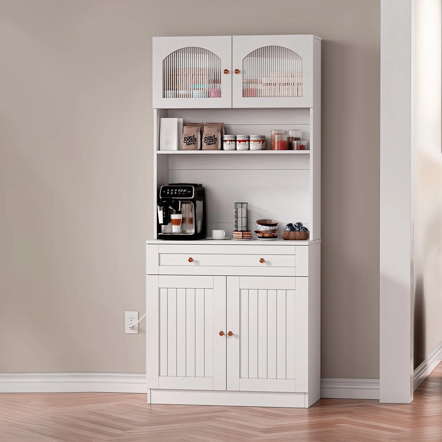 Casual 71 Inch Kitchen Pantry Cabinet Storage Cabinet with Microwave Shelf Suitable for Dining Room71 Inch Kitchen Pantry Cabinet Storage Cabinet with Microwave Shelf Suitable for Dining Room Stylish
