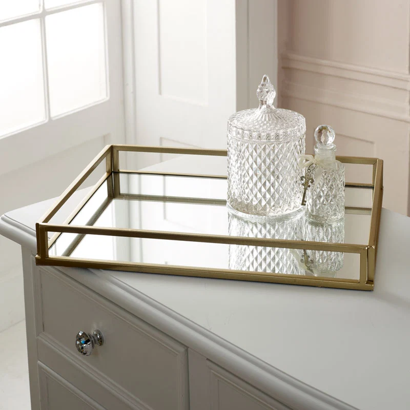 Contemporary Large Gold Mirrored Cocktail Tray Specialty