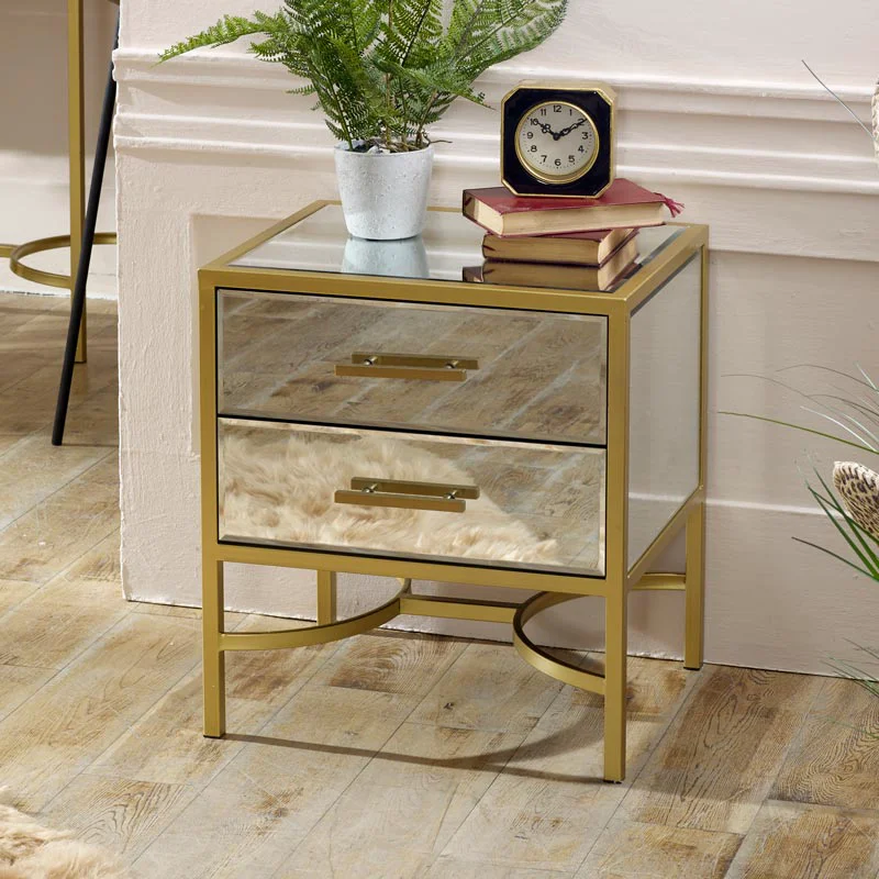 Green Gold Mirrored Bedside Occasional Table - Venus Range Stylish