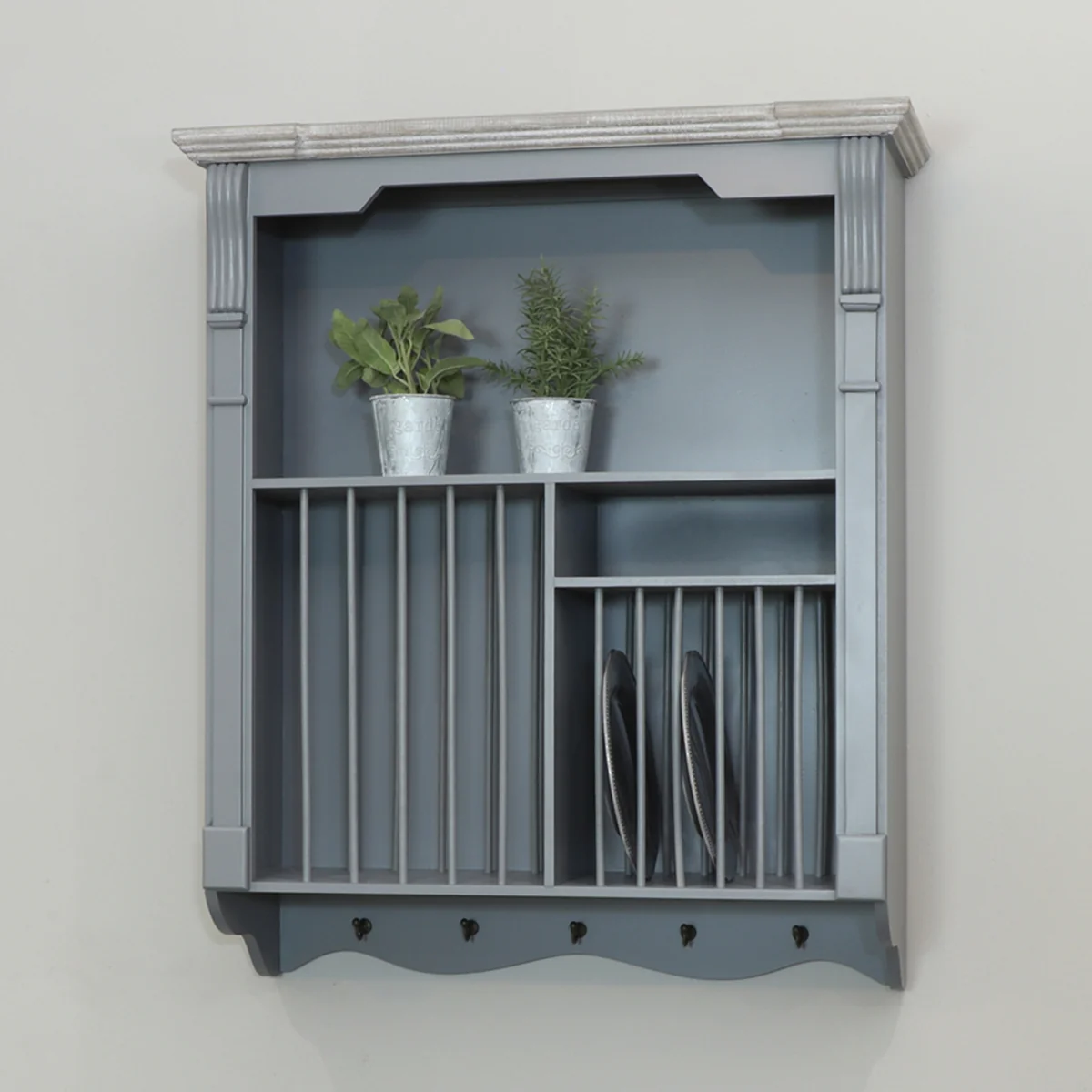 Efficient Grey Wall Mounted Wooden Plate Rack Sophisticated
