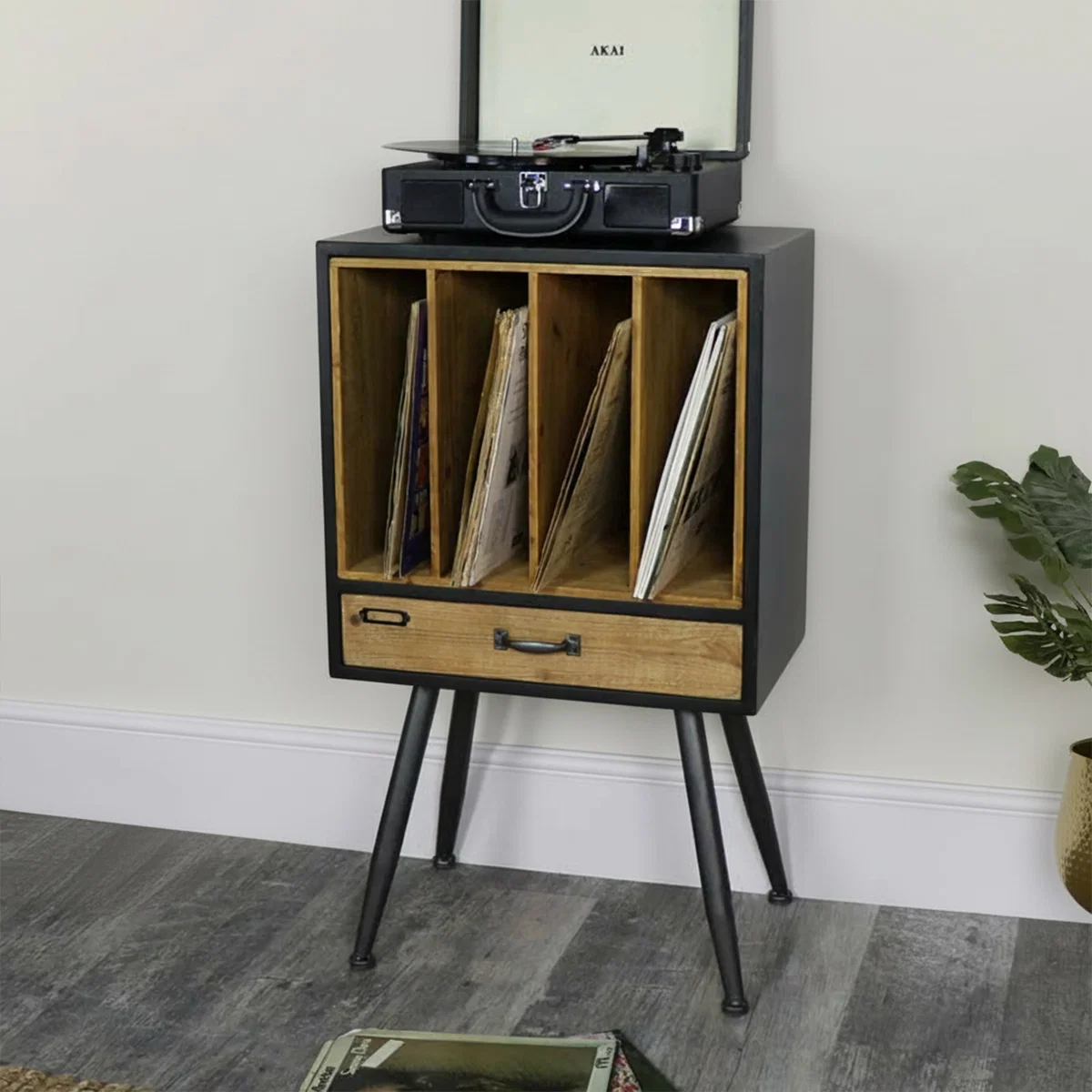 Practical Industrial Retro Style Vinyl Record Storage Cabinet Responsible