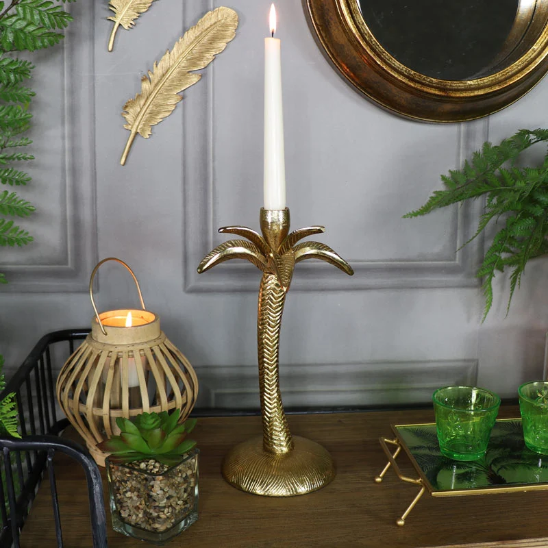 Premium Material Gold Metal Palm Tree Candle Holder Crafted