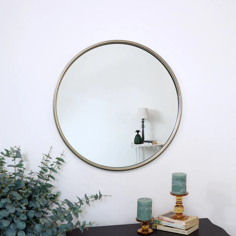 First-Class Large Round Champagne Gold Wall Mirror 70cm x 70cm Excellent