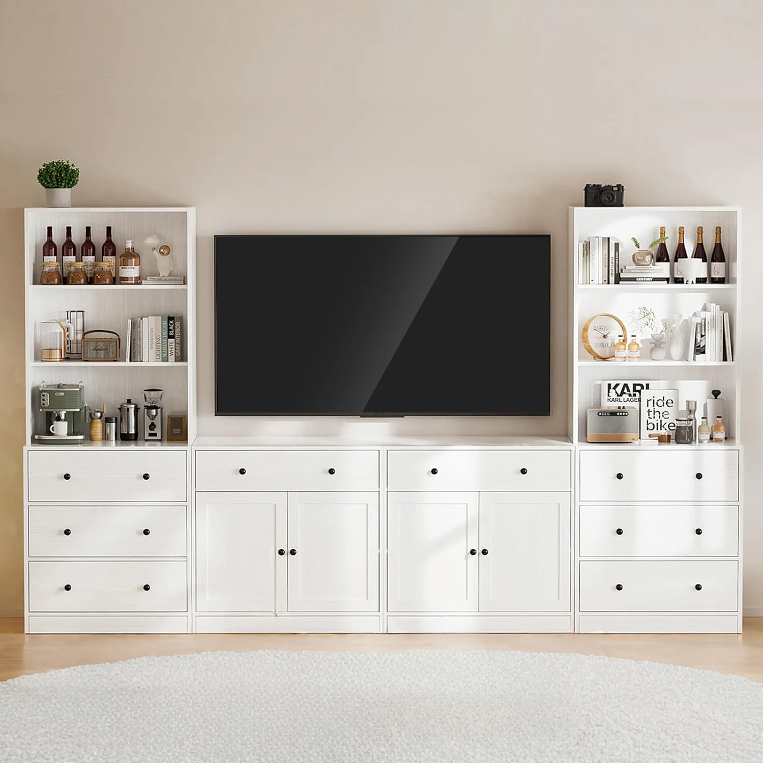 Excellent Combination TV Stand with Bookshelves 4-piece Set for T up to 75 inches 2A 2C Combination TV Stand with Bookshelves 4-piece Set for T up to 75 inches 2A 2C World-Class