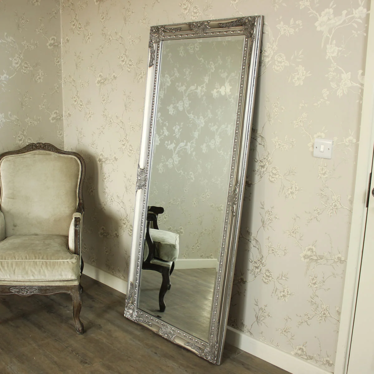 Modern Large Ornate Silver Wall Floor Mirror 176cm x 76cm Recyclable