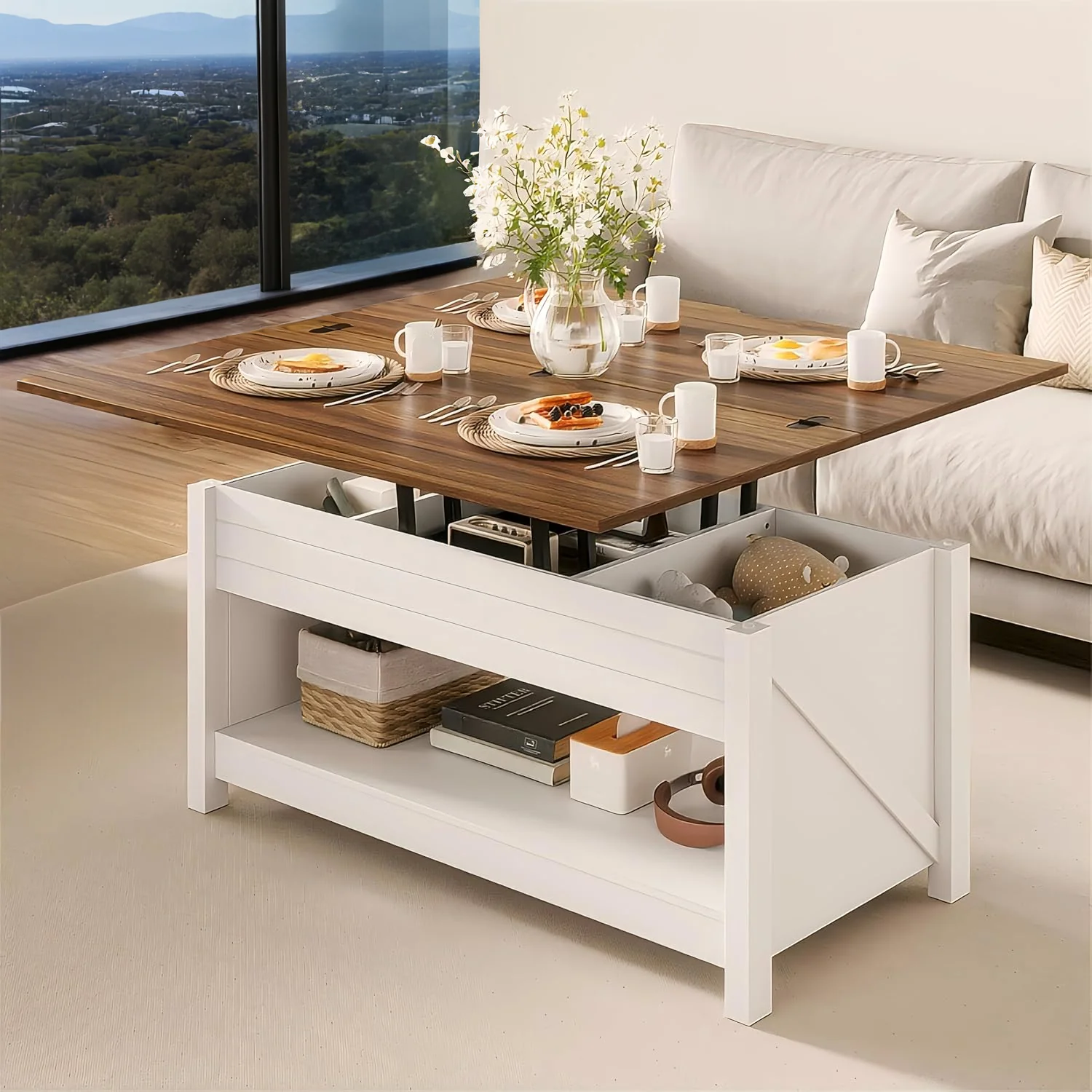 Exclusive 3 in 1 Lift Coffee Table Multi-Functional Coffee Table Convertible Dining Table with Storage and Hidden Compartments3 in 1 Lift Coffee Table Multi-Functional Coffee Table Convertible Dining Table with Storage and Hidden Compartments Long-Lasting