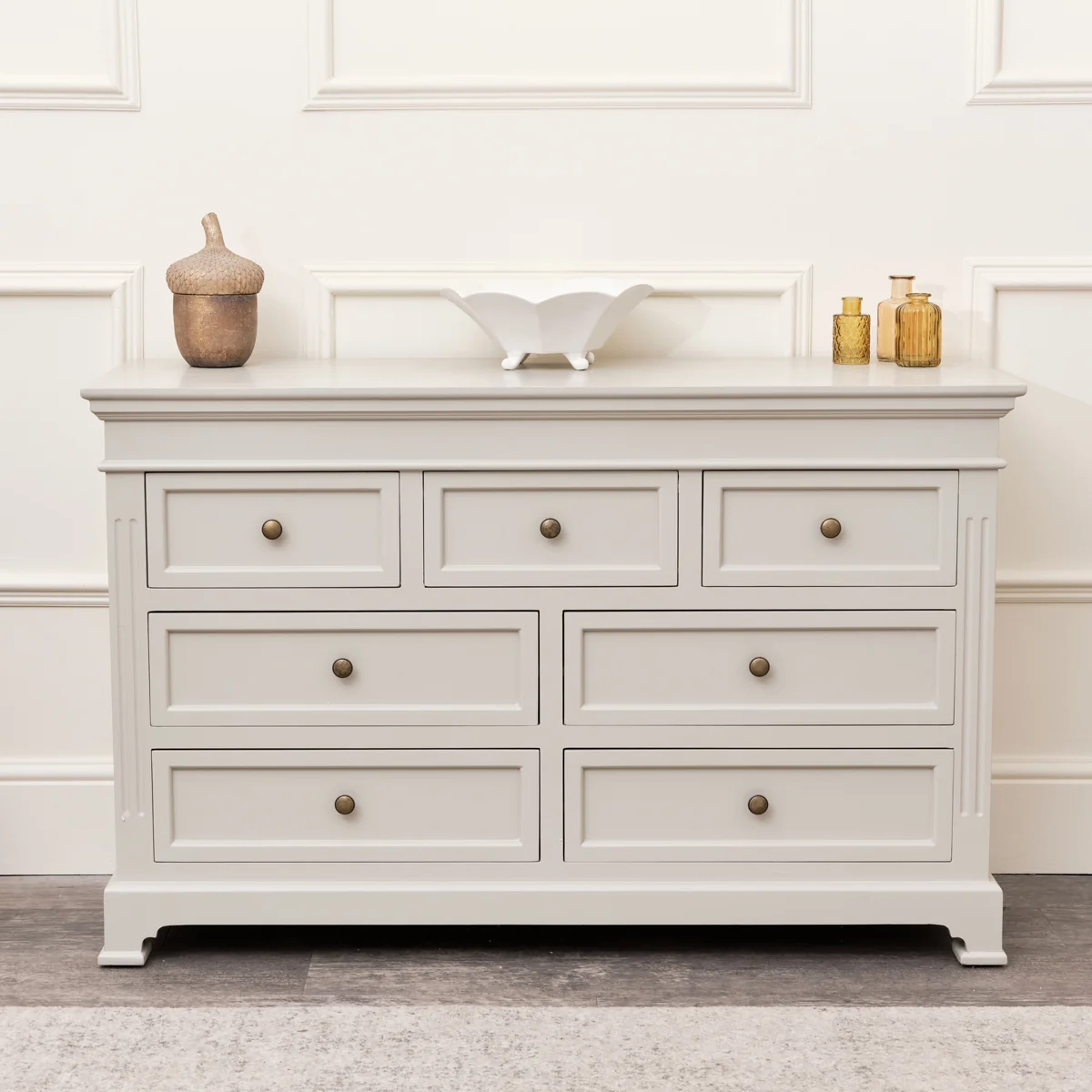 Original Large 7 Drawer Chest of Drawers - Daventry Taupe-Grey Range Detailed