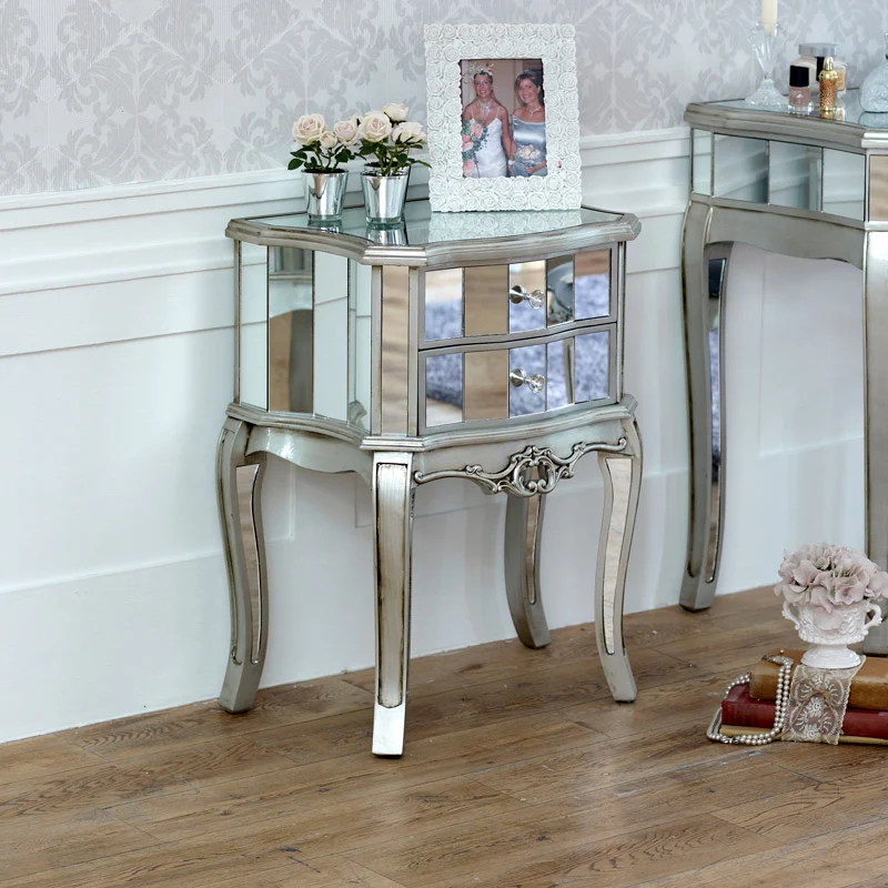 Lightweight Mirrored 2 Drawer Bedside Lamp Table - Tiffany Range Original