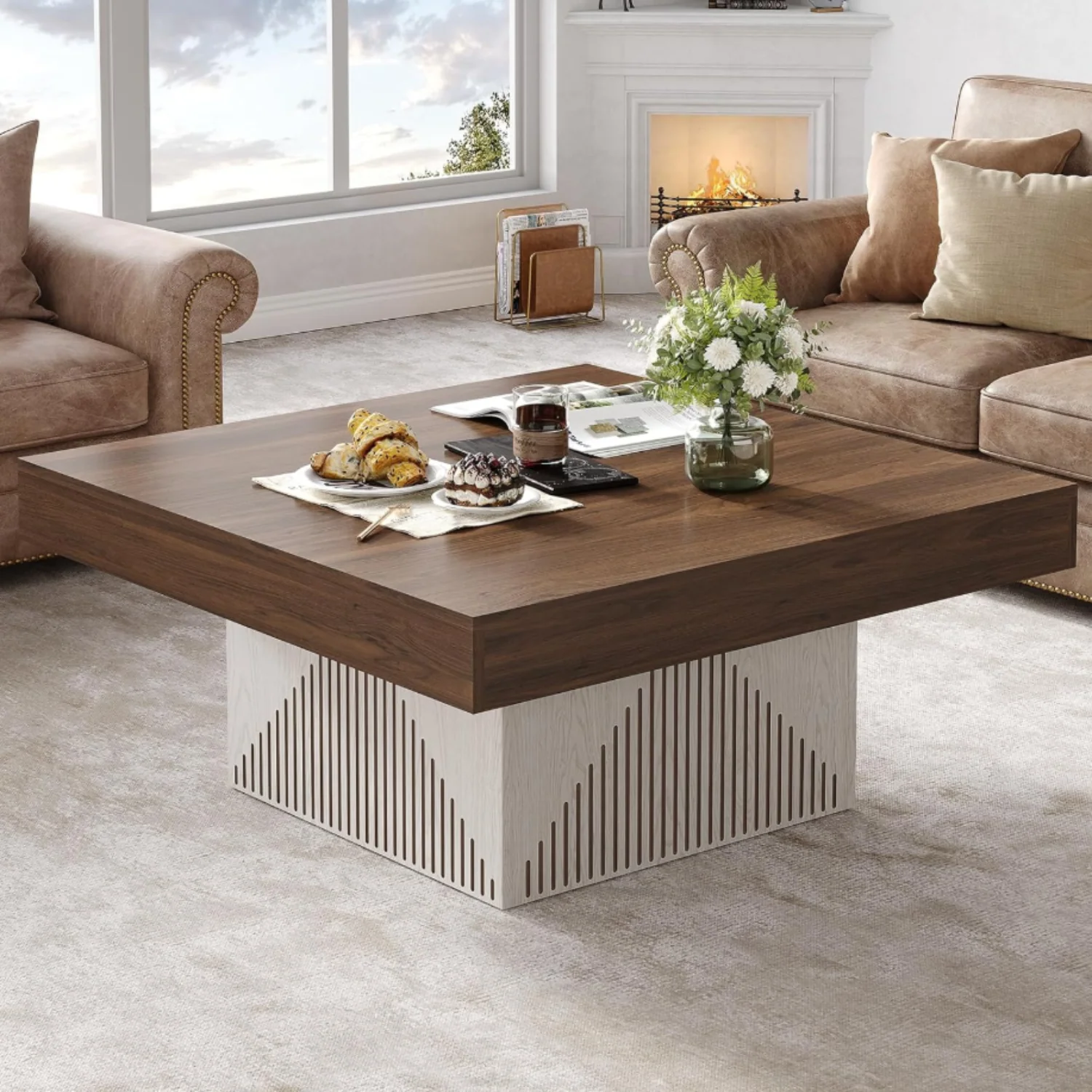 Exclusive Square Coffee Table with LED Wood Low Center Table for Living RoomSquare Coffee Table with LED Wood Low Center Table for Living Room Specialty